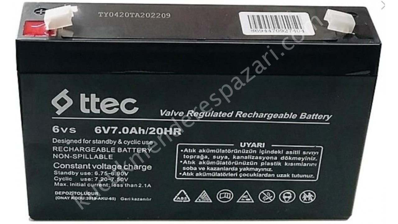 Ttec 6V 7Ah Bakımsız Kuru Akü